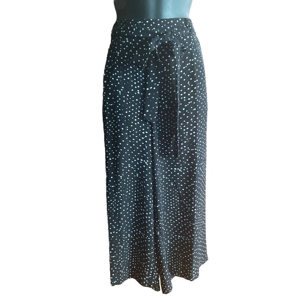 NWOT T Tahari Crop Pants Wide Leg Belted Polka Dot Black White Size L